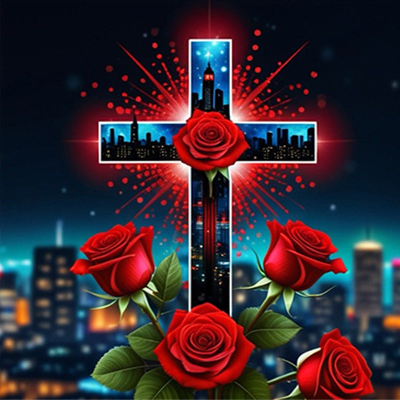 Cross of Red Roses 5D Diamond Painting Kit